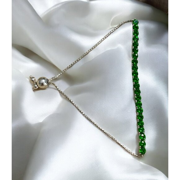 925 Silver Adjustable Bracelet Green Emerald Stones Thailand BBJ - Picture 8 of 8